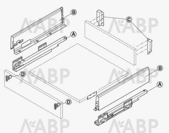 #Matrix Box S* ящик 84*300мм, 35кг, soft-close, серый/552.56.691 / 94229 / оптом и в розницу / мебельная фурнитура "ЛАВР"