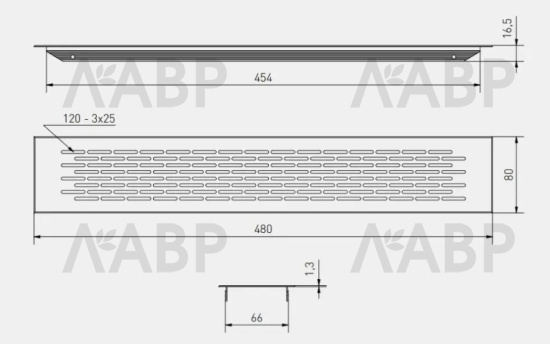решетка вентиляционная GTV 480*80мм, золото (25шт)/KK-W80480-21 / 16557 / оптом и в розницу / мебельная фурнитура "ЛАВР"