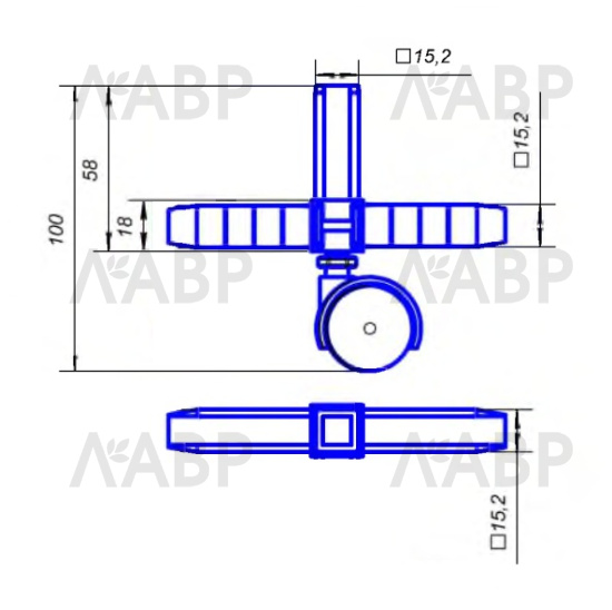 ЛОФТ коннектор №3 (2D) с колесной опорой, черный / 78072 / оптом и в розницу / мебельная фурнитура "ЛАВР"
