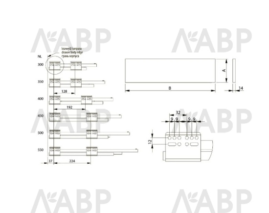 ящик GTV AXIS PRO 86*300мм, Push to open, 40кг, антрацит/PB-AXISPRO-P2O-KPL300A / 09816 / оптом и в розницу / мебельная фурнитура "ЛАВР"