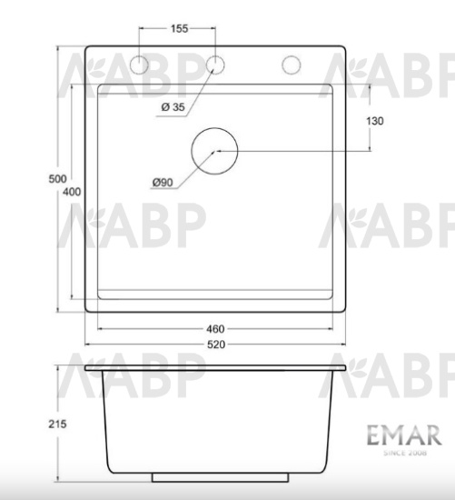 мойка кварцевая EMAR EMQ-1520.Q Берилл / 662060 / оптом и в розницу / мебельная фурнитура "ЛАВР"