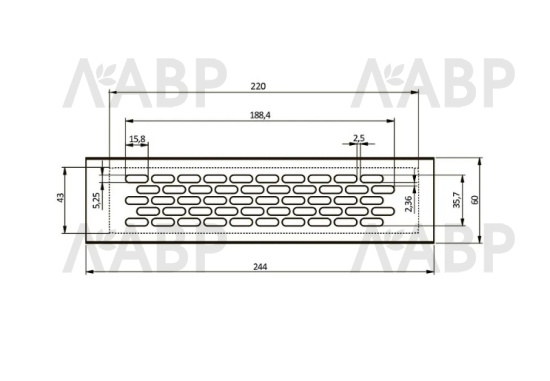 решетка вентиляционная GTV 245*60мм, золото (25шт)/KK-W60245-21 / 16550 / оптом и в розницу / мебельная фурнитура "ЛАВР"
