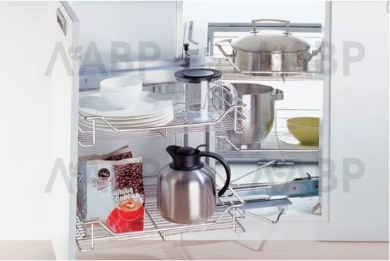 Выдвижная корзина "уголок волшебный" 900мм левая с доводчиком хром PTJ017GA / 25043 / оптом и в розницу / мебельная фурнитура "ЛАВР"