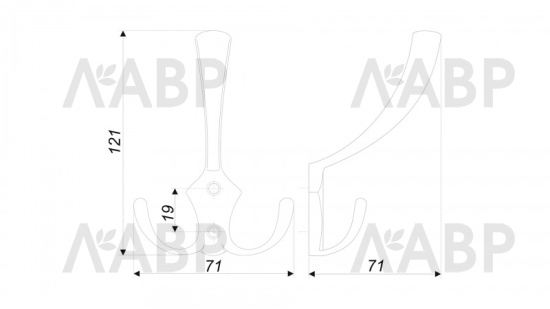 крючок Боярд 3-х рожковый/K302BL.2 / 707064-4 / оптом и в розницу / мебельная фурнитура "ЛАВР"