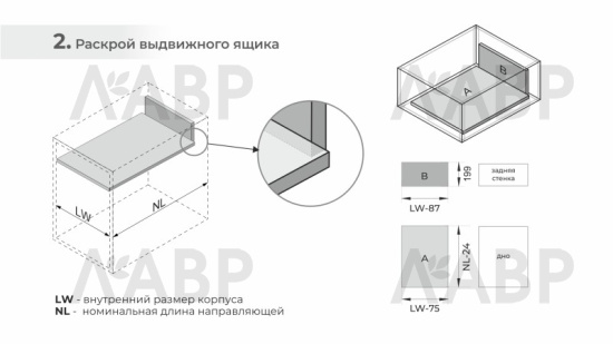 СТАРТ выдвижной ящик PUSH+SOFT тонкий 199*450мм, графит SB41GRPH.1/450 / 709646-1 / оптом и в розницу / мебельная фурнитура "ЛАВР"