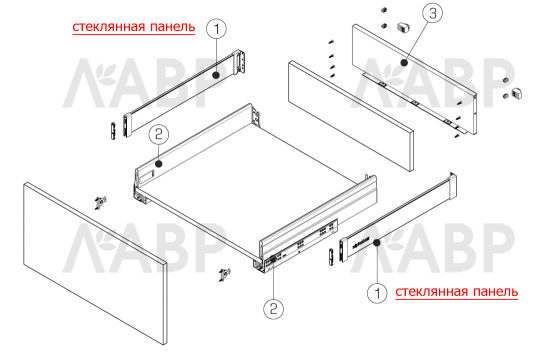 стеклянная панель ALPHABOX L-450мм, левая/правая, антрацит / 09610 / оптом и в розницу / мебельная фурнитура "ЛАВР"