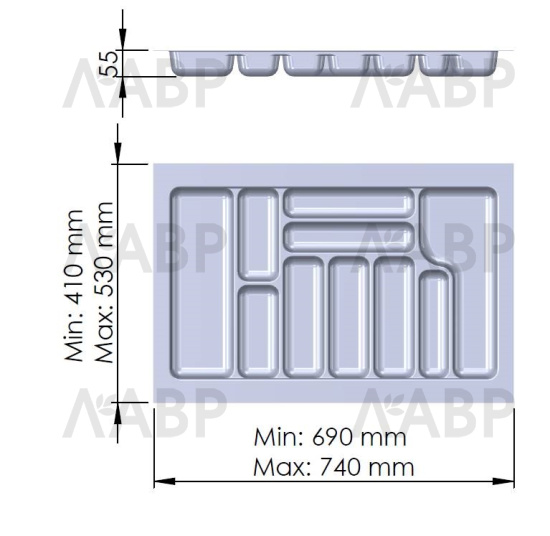 Лоток для столовых приборов 800мм пластик антрацит STARAX / 14139 / оптом и в розницу / мебельная фурнитура "ЛАВР"