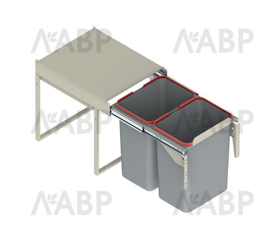 Контейнер для отходов выдвижной двойной 2*20л серый WE14.1517.05.549 / 16252 / оптом и в розницу / мебельная фурнитура "ЛАВР"