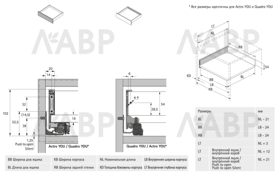 Выдвижной ящик AvanTech You 101*500мм, БЕЗ направляющих серебристый 9255249 Hettich / 97305 / оптом и в розницу / мебельная фурнитура "ЛАВР"