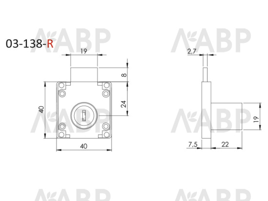 Замок врезной прямой хром / 01017 / оптом и в розницу / мебельная фурнитура "ЛАВР"
