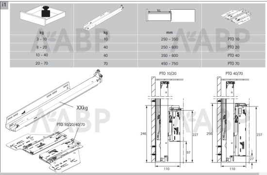 Комплект механизма Push to open Silent на 40кг для ящика AvanTech You 9257892 Hettich / 97252 / оптом и в розницу / мебельная фурнитура "ЛАВР"