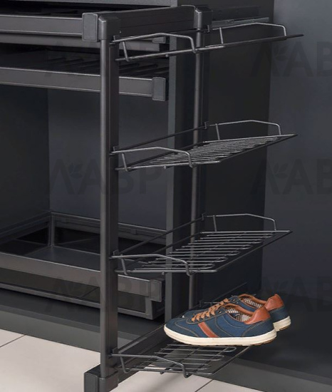 полка для обуви выдвижная 4-х уровневая STARAX, левый, антрацит/S-6741-A / 25701 / оптом и в розницу / мебельная фурнитура "ЛАВР"
