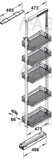 Выкатной пенал 300мм 5ярусов с доводчиком хром/антрацит 546.80.213 Hafele / 49410 / оптом и в розницу / мебельная фурнитура "ЛАВР"