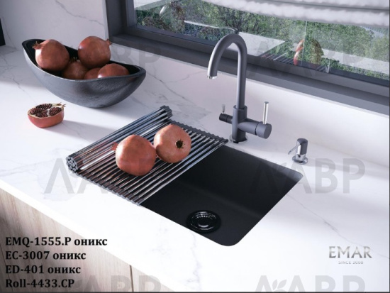 мойка кварцевая EMAR EMQ-1555.P морион 555*460*200мм / 62877 / оптом и в розницу / мебельная фурнитура "ЛАВР"