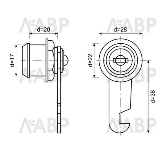 Замок врезной почтовый D=20мм / 01027 / оптом и в розницу / мебельная фурнитура "ЛАВР"