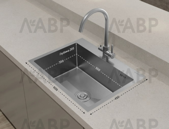 мойка GranFest Metal 6045 врезная 600*450*215*1мм / 662081 / оптом и в розницу / мебельная фурнитура "ЛАВР"