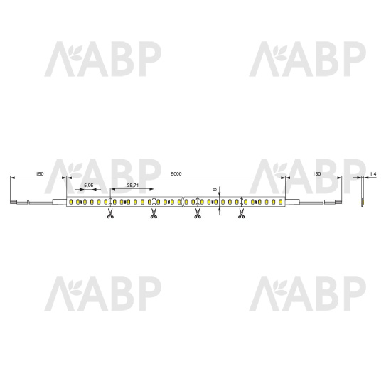 светодиодная лента 12Вт/м COB2835 (252 д/метр), IP44, теплый белый, 3000К, 12В / 33360 / оптом и в розницу / мебельная фурнитура "ЛАВР"