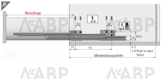 Хеттих/ArciTech* направляющие ACTRO Silent System 500мм, KD16/EB15, 40кг/9240873 / 37354 / оптом и в розницу / мебельная фурнитура "ЛАВР"