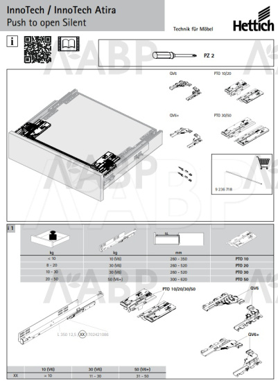 Механизм открывания Push to open Silent на 30кг для Innotech Atira 9240163 Hettich / 37694 / оптом и в розницу / мебельная фурнитура "ЛАВР"