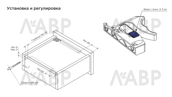 направляющие 100% скрытого монтажа с доводчиком 350 мм Laurus PRO Слим / 509237 / оптом и в розницу / мебельная фурнитура "ЛАВР"