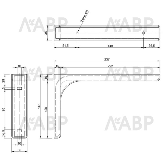 консоль с пласт. накладкой, 240 мм  (237х143х35) белая до 20 кг / К (50) / 13115-1 / оптом и в розницу / мебельная фурнитура "ЛАВР"