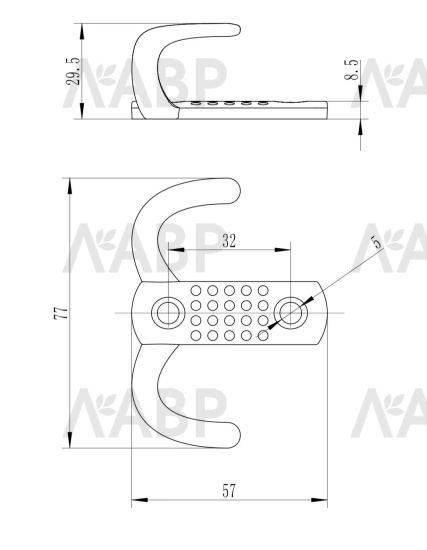 Крючок мебельный двухрожковый хром матовый 2342В / 07054-5 / оптом и в розницу / мебельная фурнитура "ЛАВР"