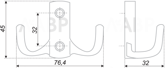 Крючок мебельный двухрожковый старинная латунь K204AB.6 Boyard / 707016-5 / оптом и в розницу / мебельная фурнитура "ЛАВР"