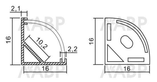 Профиль угловой 1616 для светодиодной ленты 2м / 33062 / оптом и в розницу / мебельная фурнитура "ЛАВР"