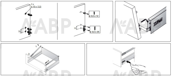 Прямоугольный рейлинг для ящика Innotech Atira 350мм правый серый 9194527 Hettich / 37608 / оптом и в розницу / мебельная фурнитура "ЛАВР"