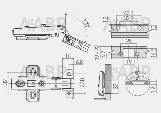 петля GTV накладная для алюм.рамок, H=2, clip-on (200шт)/ZP-RALUH2-00 / 11420 / оптом и в розницу / мебельная фурнитура "ЛАВР"
