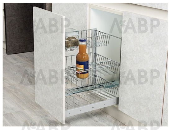 корзина выдвижная STARAX, с доводчиком 500мм (410х500х520), 3 яруса, нижнее крепл, хром, /S-2124-C / 25745 / оптом и в розницу / мебельная фурнитура "ЛАВР"