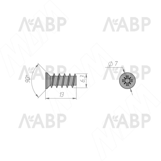 Евровинт 6,3*13мм к навесам Strong цинк / 13330 / оптом и в розницу / мебельная фурнитура "ЛАВР"