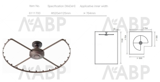 Nuomi/поворотная круговая вешалка для одежды Ralphie Φ520*H125mm серый / 6111700 / 86031 / оптом и в розницу / мебельная фурнитура "ЛАВР"