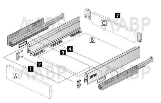 Хеттих/Innotech Atira ящик 100% выдвижения 70*300мм, антрацит/9234542 / 97719 / оптом и в розницу / мебельная фурнитура "ЛАВР"