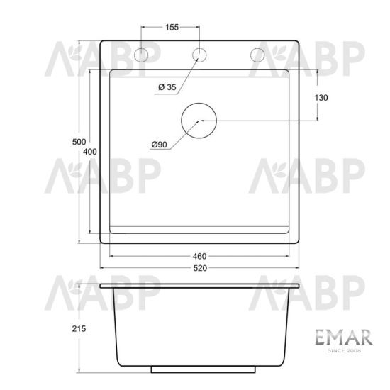 мойка кварцевая EMAR EMQ-1520.Q Алмаз / 62934 / оптом и в розницу / мебельная фурнитура "ЛАВР"