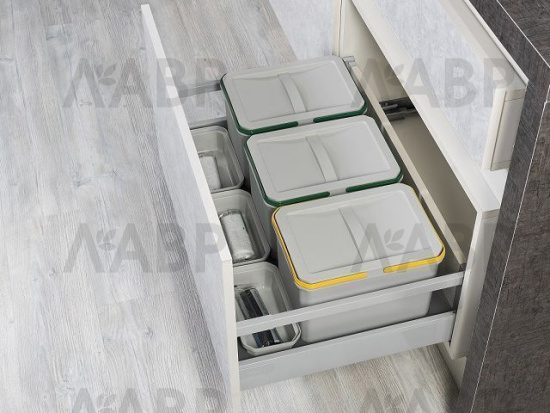 контейнер д/отходов STARAX 3 ведра 16+16+16л.в базу 800мм(740-705*490-415*305),серый/S-2552-G / 16619 / оптом и в розницу / мебельная фурнитура "ЛАВР"