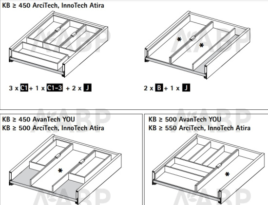 Держатель для ножей OrgaTray 270*450мм для ящиков AvanTech You 9283423 Hettich / 97330 / оптом и в розницу / мебельная фурнитура "ЛАВР"