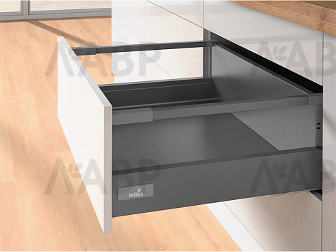 Хеттих/InnoTech Atira ящик 100% выдвижения 176*520мм, PUSH to open, антрацит/ 9336692 / 97723 / оптом и в розницу / мебельная фурнитура "ЛАВР"