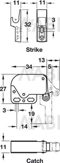 Ответная часть мебельной защелки Mini Latch 245.54.090 Hafele / 94070 / оптом и в розницу / мебельная фурнитура "ЛАВР"