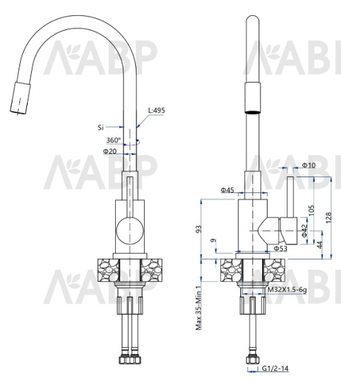 смеситель GranFest Urban QUARZ 5433 нержавеющая сталь / 662005 / оптом и в розницу / мебельная фурнитура "ЛАВР"
