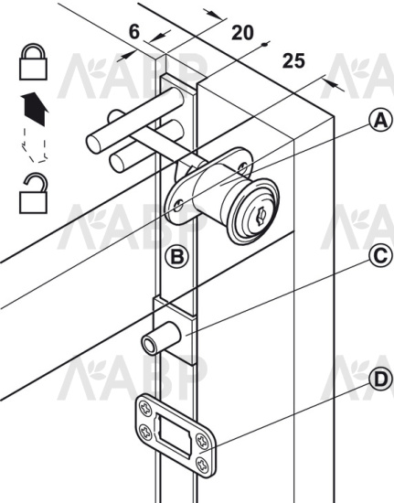 Замок центральный поворотный 234.98.600 Hafele / 49666 / оптом и в розницу / мебельная фурнитура "ЛАВР"