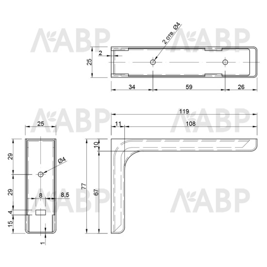 Консоль с пластиковой накладкой 120мм коричневая / 13104 / оптом и в розницу / мебельная фурнитура "ЛАВР"