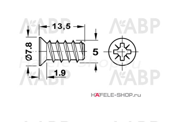 Varianta винт потай, сталь никелированная 5/13,5мм /013.15.724 / 49506 / оптом и в розницу / мебельная фурнитура "ЛАВР"