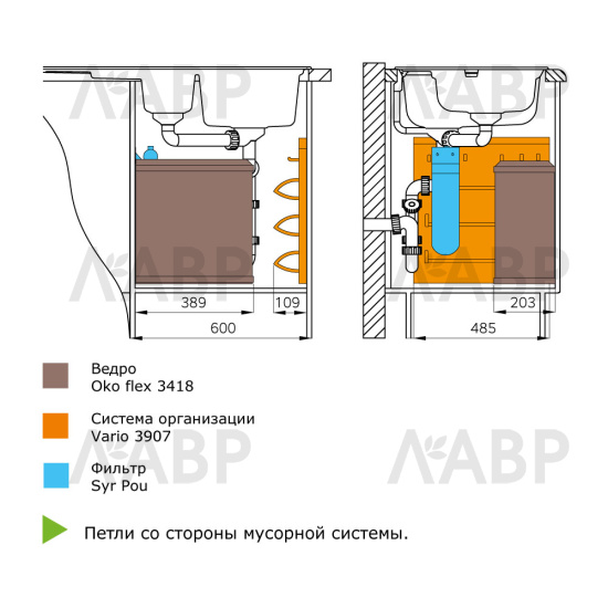 контейнер д/отходов Oko-Flex, 18л, 389х203х450, белый/3418-00 / 16579 / оптом и в розницу / мебельная фурнитура "ЛАВР"