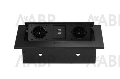 удлинитель врезной прямоугольный 2 розетки, 2*USB, черный/MX-226(J) / 16576 / оптом и в розницу / мебельная фурнитура "ЛАВР"