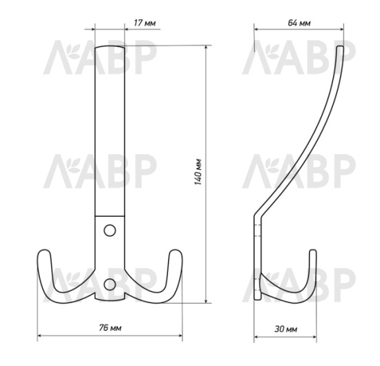Крючок мебельный трехрожковый матовый черный K2346 TDM / 07157 / оптом и в розницу / мебельная фурнитура "ЛАВР"