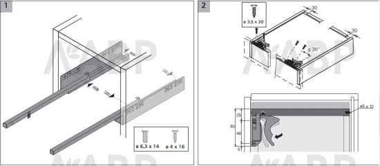 Хеттих/Quadro SFP Push to Open 20 направл част выдвиж 350мм (EB 20), правая (24)/9099962 / 97249 / оптом и в розницу / мебельная фурнитура "ЛАВР"