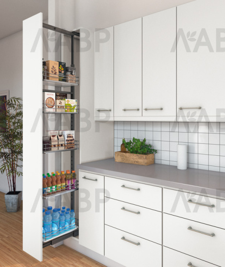 Выкатной пенал 300мм 5ярусов с доводчиком хром/антрацит 546.80.213 Hafele / 49410 / оптом и в розницу / мебельная фурнитура "ЛАВР"