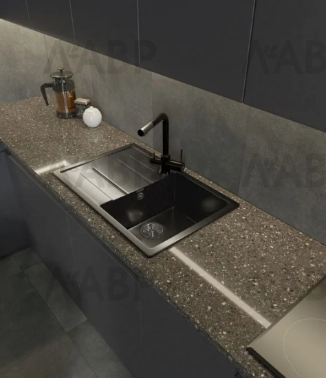 мойка мраморная Granfest QUADRO 780L, черный, 770*495*200 мм / 662049-1 / оптом и в розницу / мебельная фурнитура "ЛАВР"