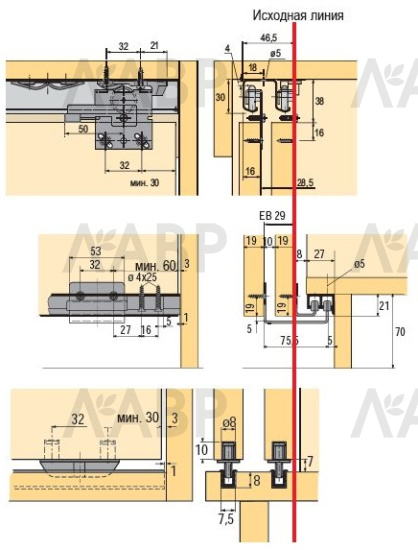 Ходовой элемент регулируемый для системы развижных дверей Top Line 27 1005803 Hettich / 37491 / оптом и в розницу / мебельная фурнитура "ЛАВР"